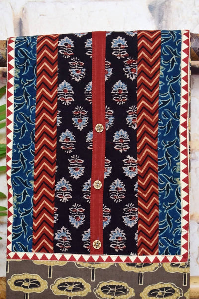 Chikoo Ajrakh Cotton Patchwork Kurti- SSEthnics
