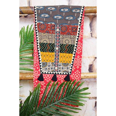 Orange Patola Inspired Cotton Patchwork Kurti- SSEthnics