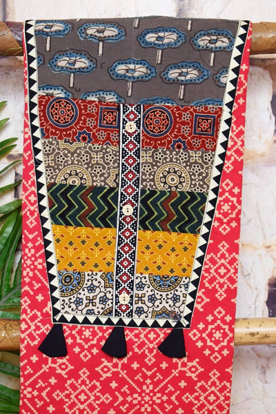 Orange Patola Inspired Cotton Patchwork Kurti- SSEthnics