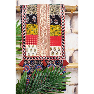 Black Ajrakh Cotton Patchwork Kurti- SSEthnics