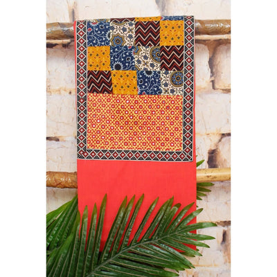 Red Cotton Patchwork Kurti with Kutch Patch - SSEthnics