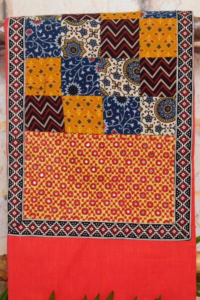 Red Cotton Patchwork Kurti with Kutch Patch - SSEthnics