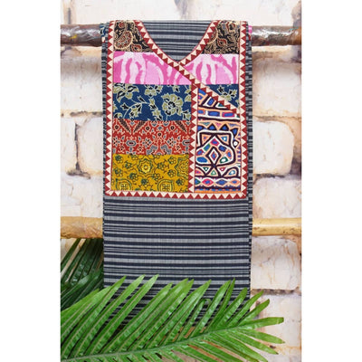 Black Cotton Patchwork Kurti with Kutch Patch