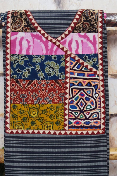 Black Cotton Patchwork Kurti with Kutch Patch