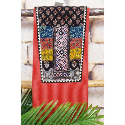 Red Cotton Patchwork Kurti with Kutch Patch