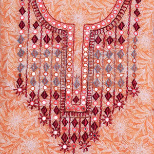 Peach Georgette Tepchi Kurti Fabric with Neck Embroidery - SSEthnics