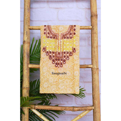 Yellow Georgette Tepchi Kurti Fabric with Neck Embroidery - SSEthnics