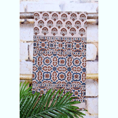 Cream Ajrakh Block Print Designer Kurti Fabric - SSEthnics