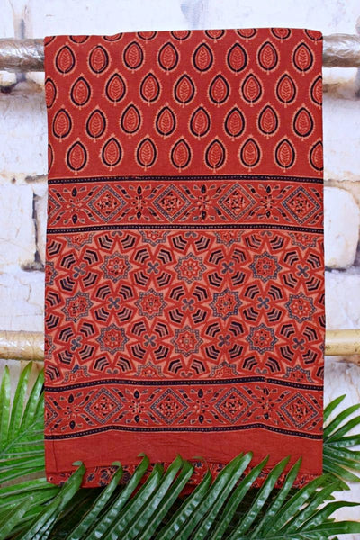 Madder Ajrakh Block Print Designer Kurti Fabric - SSEthnics