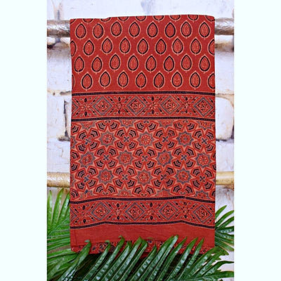 Madder Ajrakh Block Print Designer Kurti Fabric - SSEthnics