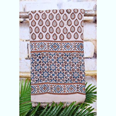 Cream Ajrakh Block Print Designer Kurti Fabric - SSEthnics