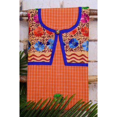 Orange Customised Phulkari Kurti Fabric - SSEthnics