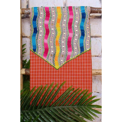 Orange Customised Phulkari Kurti Fabric - SSEthnics