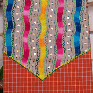 Orange Customised Phulkari Kurti Fabric - SSEthnics