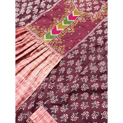 Maroon-Peach Ajrakh-Shibori Designer Kurti with Embroidery