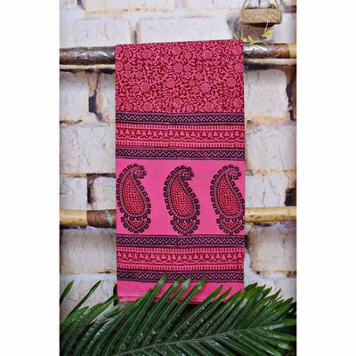Pink Bagh Block Print Kurti Fabric - SSEthnics