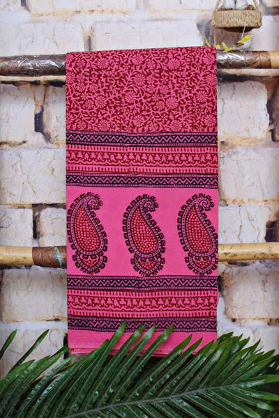 Pink Bagh Block Print Kurti Fabric - SSEthnics