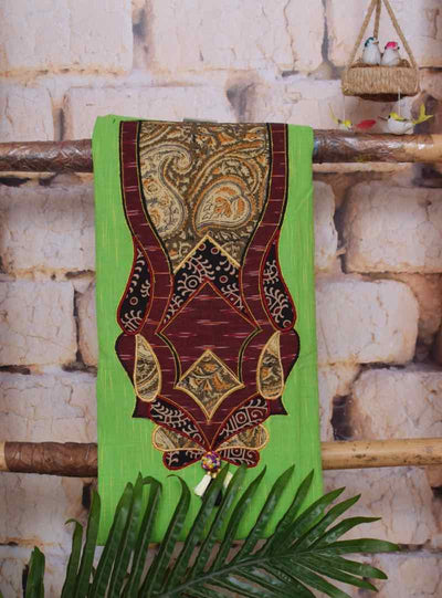 Green Cotton Patchwork Kurti Fabric - SSEthnics