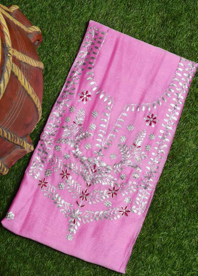 Pink Pittan Work Chanderi Silk Kurti Fabric - SSEthnics
