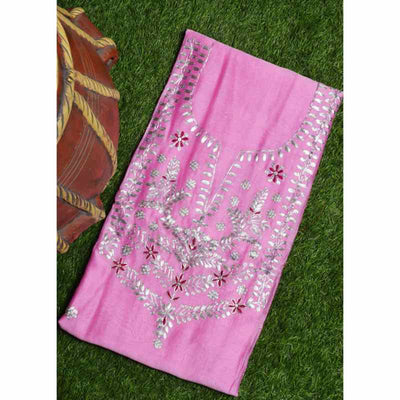 Pink Pittan Work Chanderi Silk Kurti Fabric - SSEthnics