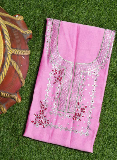 Pink Pittan Work Chanderi Silk Kurti Fabric - SSEthnics