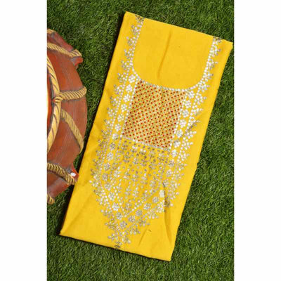 Yellow Pittan Work Chanderi Silk Kurti Fabric - SSEthnics