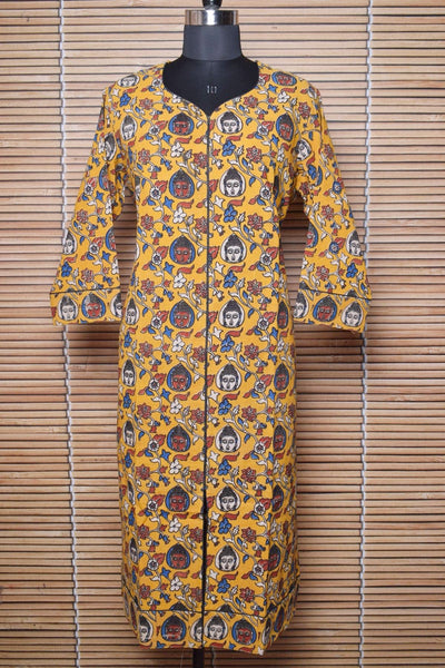 Yellow Kalamkari Screen Print Cotton Kurti