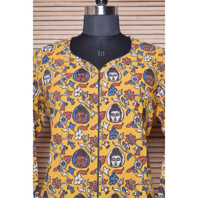Yellow Kalamkari Screen Print Cotton Kurti
