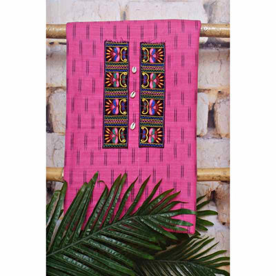 Pink Bhagalpuri Ikat Hand Embroidered Kurti - SSEthnics