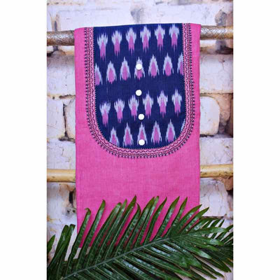 Pink Ikat Patchwork Linen Kurti - SSEthnics