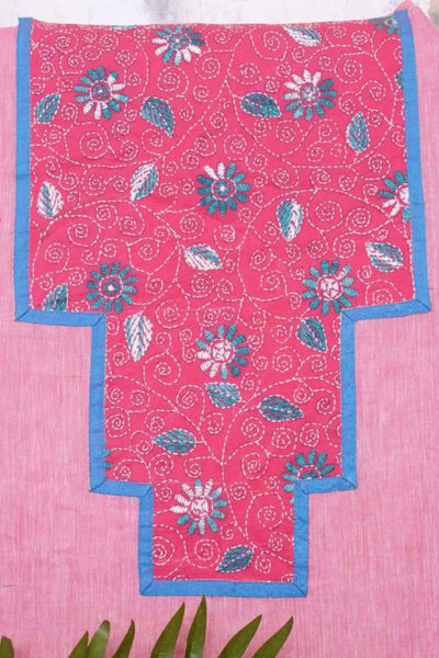 Pink Kantha Patchwork Kurti Fabric