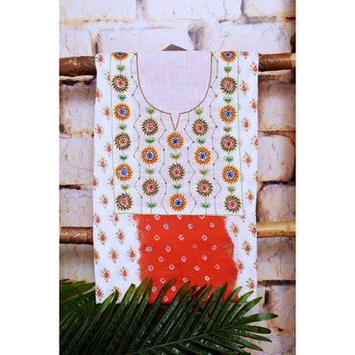 Red Bandhani Panelled Kurti with Hand Embroidery