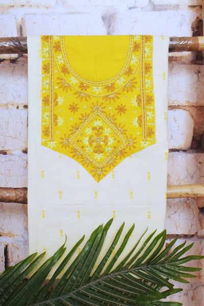 Yellow-Orange Hand Embroidered Kurti Fabrics - SSEthnics