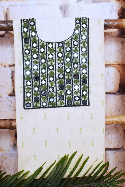 Yellow-Orange Hand Embroidered Kurti Fabrics - SSEthnics