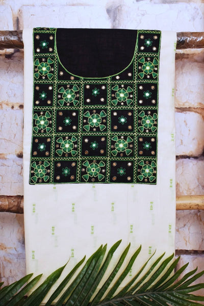 Yellow-Orange Hand Embroidered Kurti Fabrics - SSEthnics