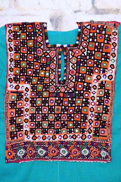 Blue Cotton Kutch Old Work Kurti Fabric