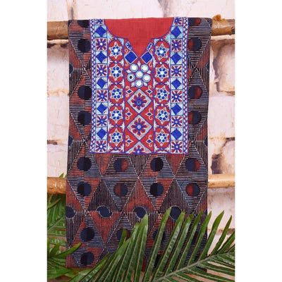 Black Ajrakh Block Print Hand Embroidered Kurti