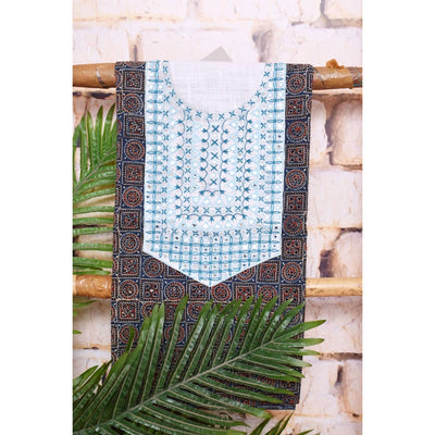Indigo Ajrakh Block Print Hand Embroidered Kurti