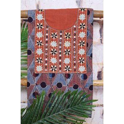 Black Ajrakh Block Print Hand Embroidered Kurti