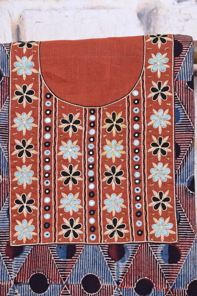 Black Ajrakh Block Print Hand Embroidered Kurti