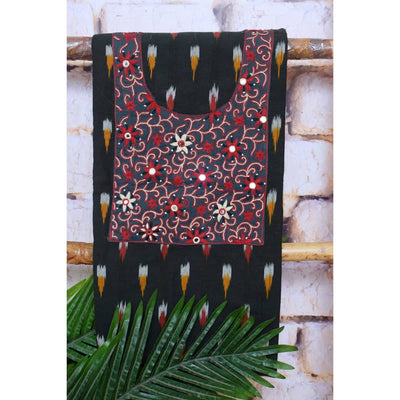 Moss Green Ikat Hand Embroidered Kurti