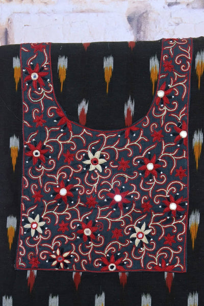 Moss Green Ikat Hand Embroidered Kurti