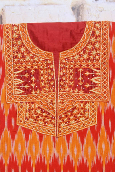 Orange Ikat Hand Embroidered Kurti