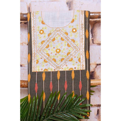 Grey Ikat Hand Embroidered Kurti