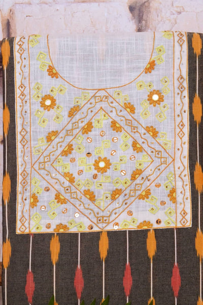 Grey Ikat Hand Embroidered Kurti