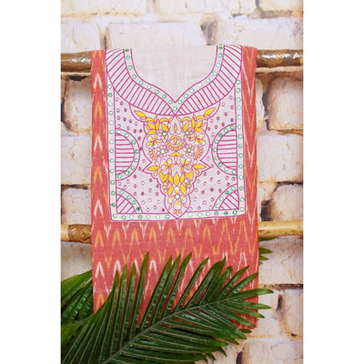 Peach Ikat Hand Embroidered Kurti