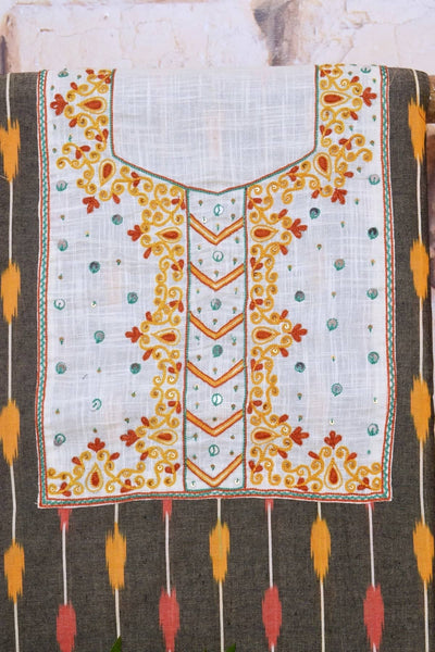 Grey Ikat Hand Embroidered Kurti