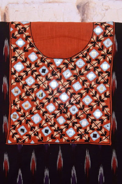 Dark Blue Ikat Hand Embroidered Kurti