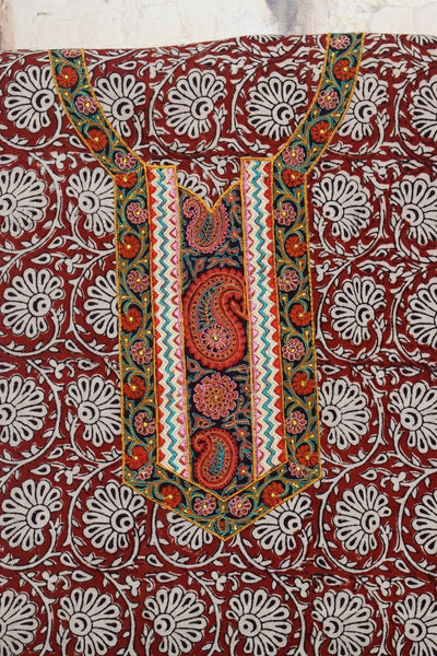 Green Bagh Block Print Embroidered Kurti Fabric