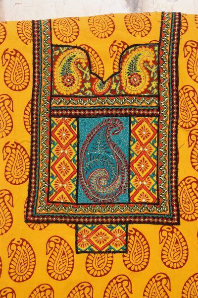 Green Bagh Block Print Embroidered Kurti Fabric